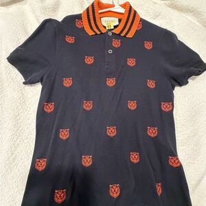 Gucci Kids Polo with Tiger Motif in Navy and Orange